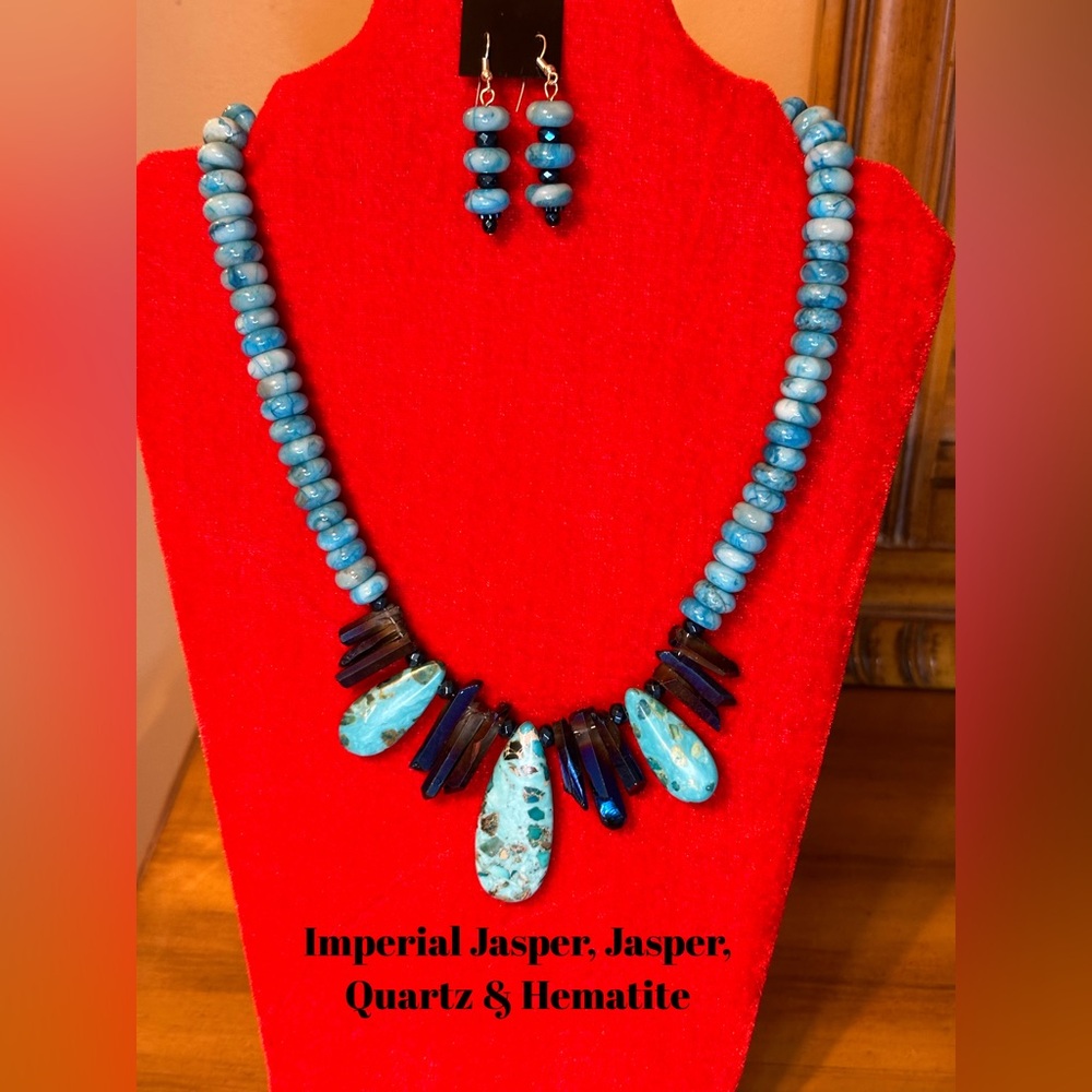 Handcrafted 2pc Gemstone Necklace set with hypo plated findings.